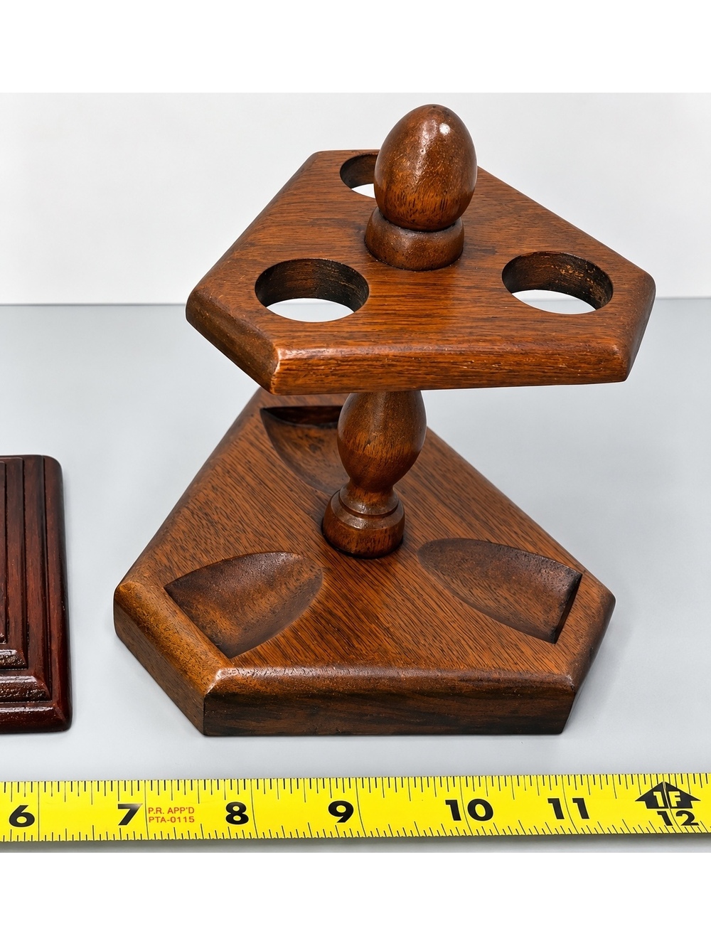 Vintage Wooden Tobacco Pipe Rack Stand Caddy 3 Pipe Holder
